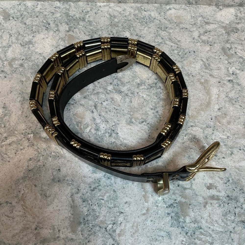 Unbranded Belt BF 3541G Size 48 Black Gold Silver Mixed Metal Link Western Tip